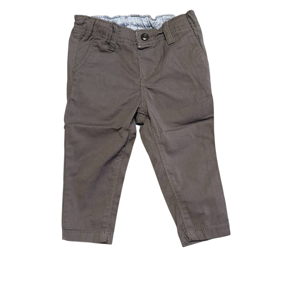 OshKosh B'gosh Baby Boys Gray Twill Pants Elastic Waist‎ Button Closure Size 12M